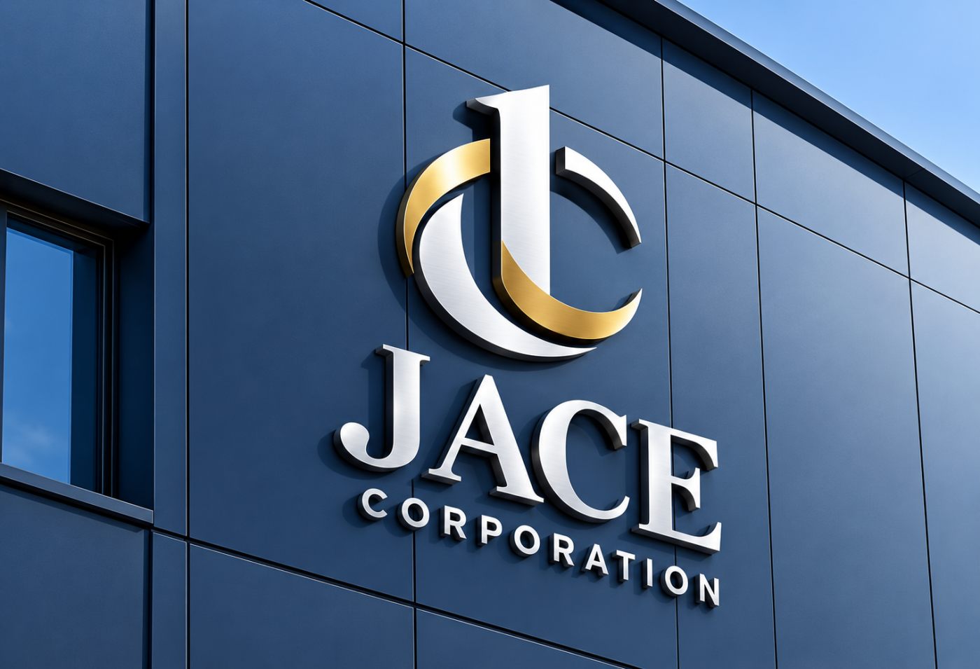 JACE Corporation identity concept — navy and gold emblem