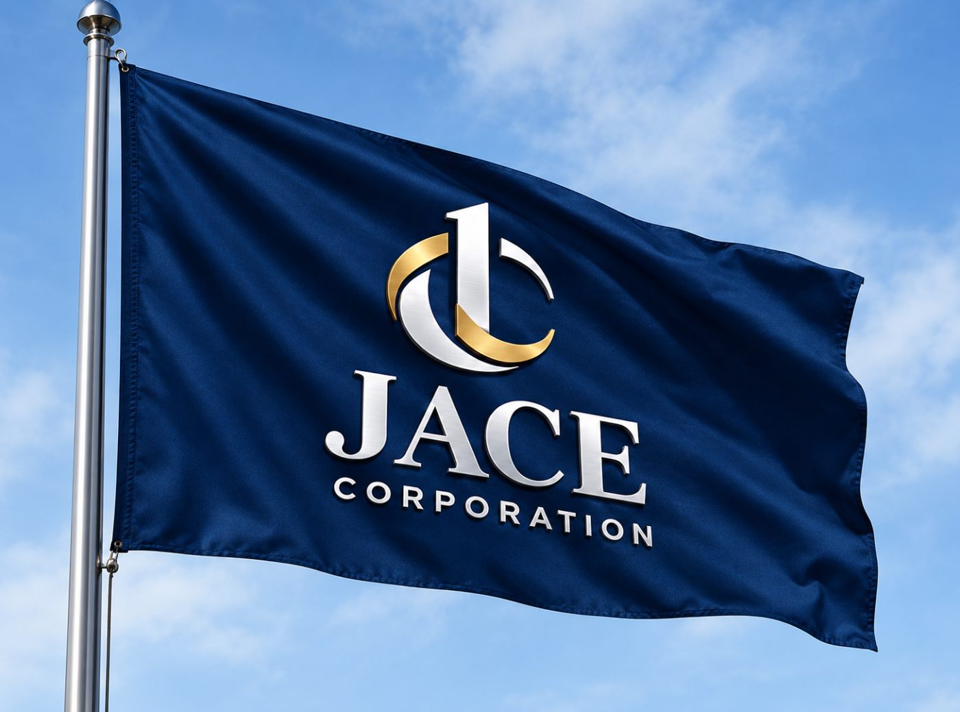 JACE Corporation identity concept — emblem applied to signage
