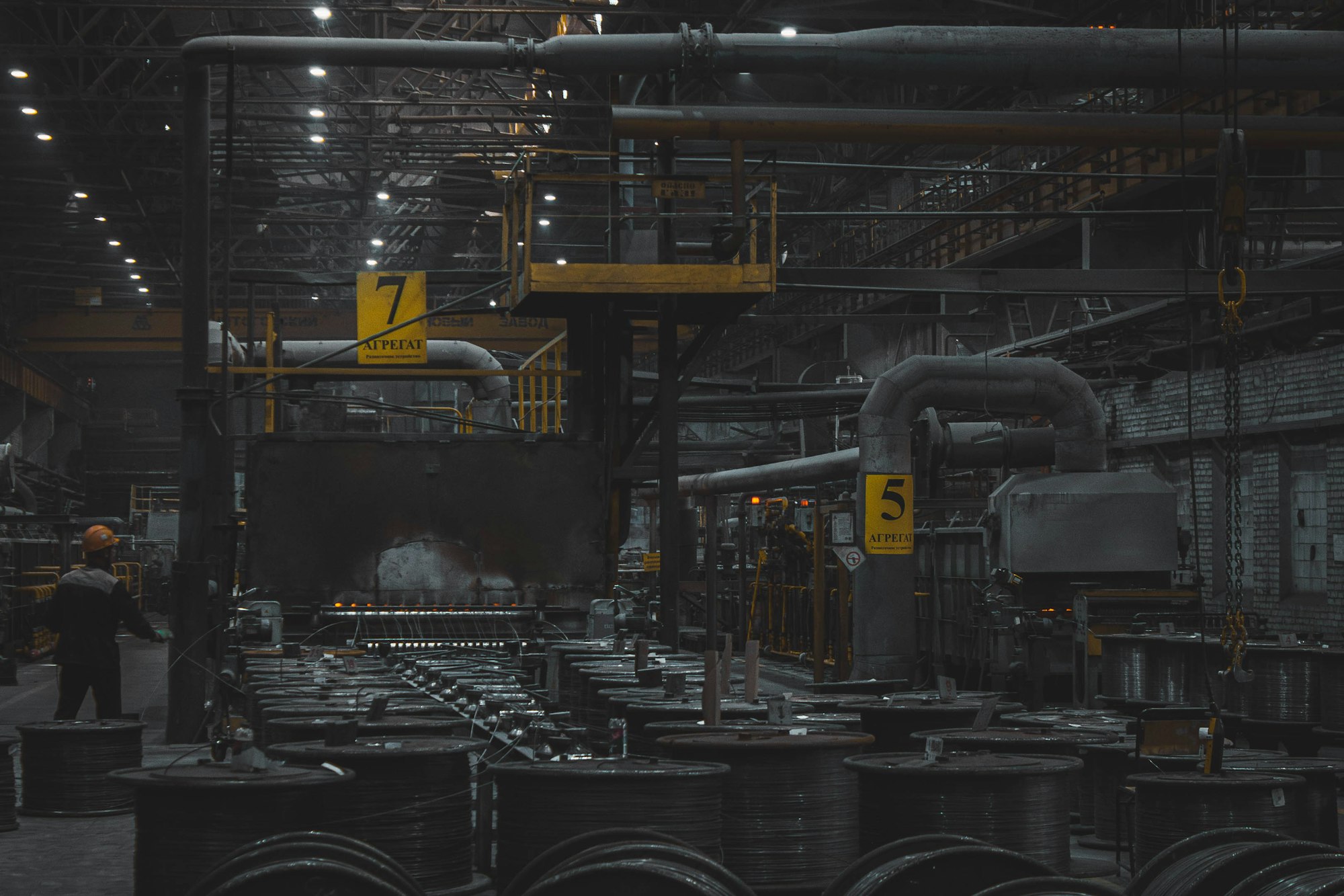 Metal coils and materials stored inside an industrial facility